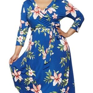 Pink Queen Faux Wrap Floral Dress with Belt